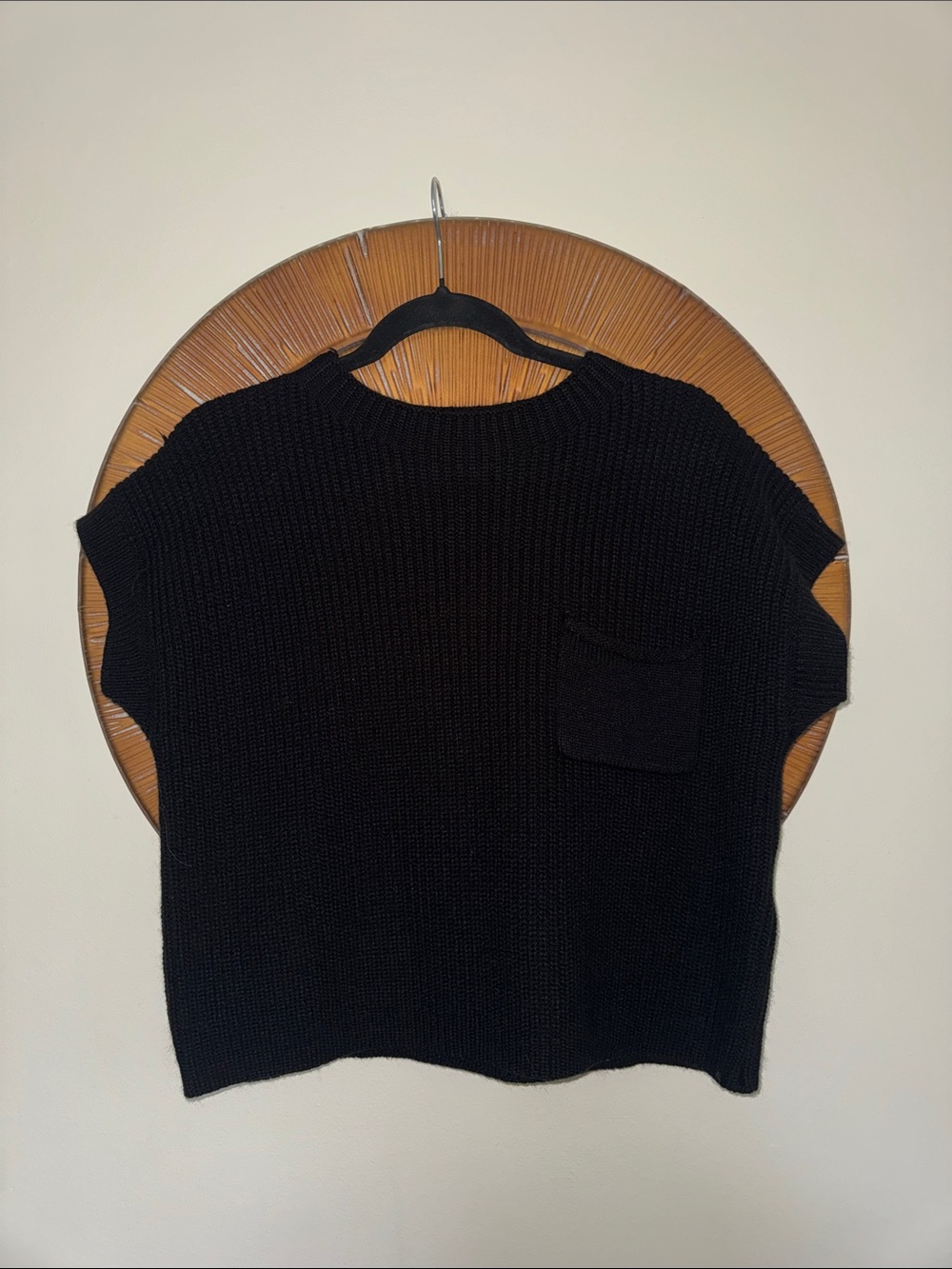 Black Knit Short-Sleeve Pocket Sweater - Women